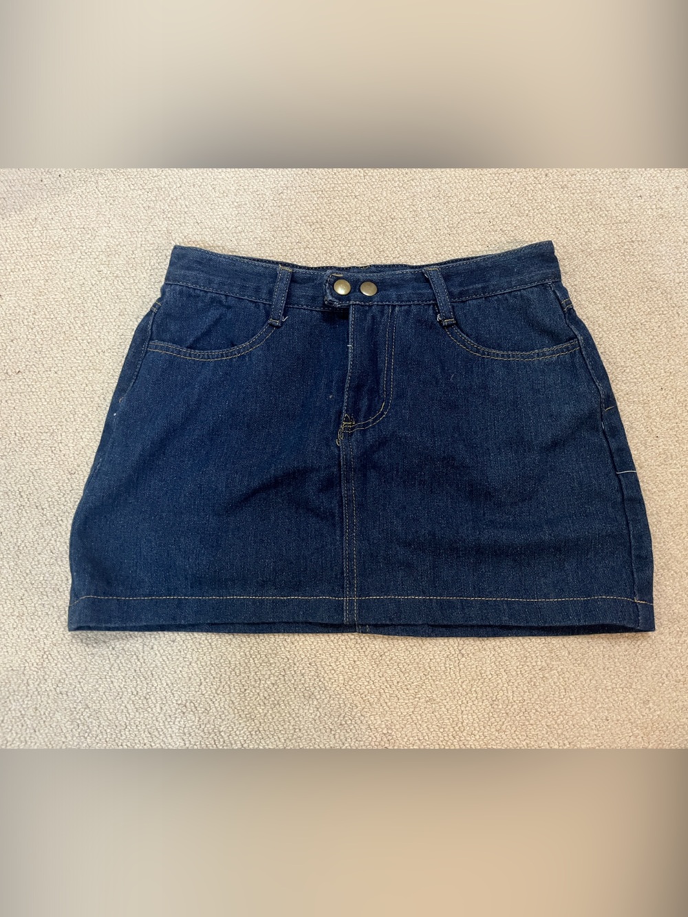 Dark Denim Jean Skirt with Double-Button Waist